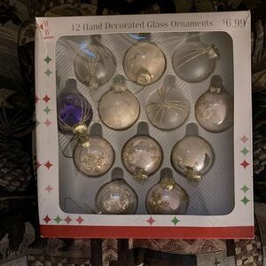 Merry Brite Vintage Glass Christmas Ornaments Gold & Purple Set of 12
